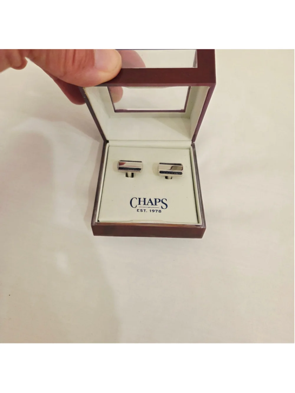 Men's Chaps Cuff Links Silver and Black